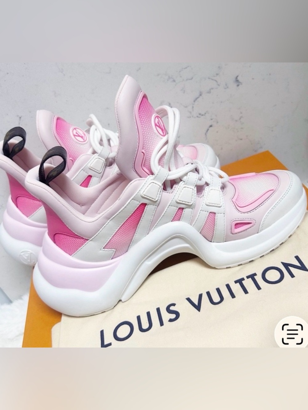 Louis Vuitton Pink and White Archlight-Style Lace-Up Sneakers - Picture 5 of 10